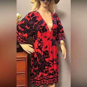 Hale Bob Red and Black Long Sleeve Dress